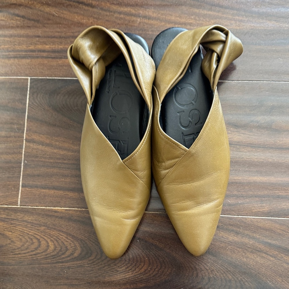 CLOSED Olive green sling back flats